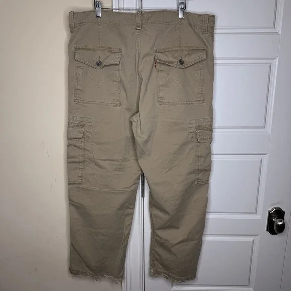 VTG Levi's Cargo Pants Mens 38/30 (40/29) Khaki Loose Straight Baggy Skate Y2K - Picture 2 of 11